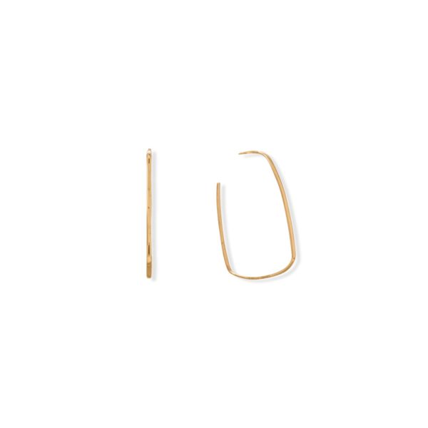 14 Karat Gold Plated Thin Rectangle 3/4 Hoop Earrings
