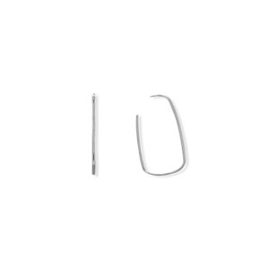 Rhodium Plated Thin Rectangle 3/4 Hoop Earrings