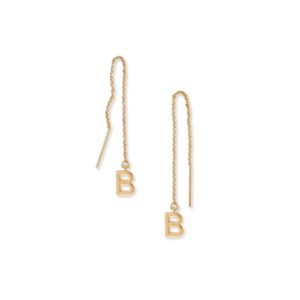 14 Karat Gold Plated B Initial Threader Earrings