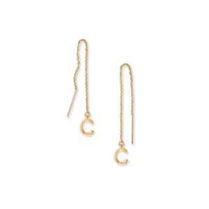 14 Karat Gold Plated C Initial Threader Earrings