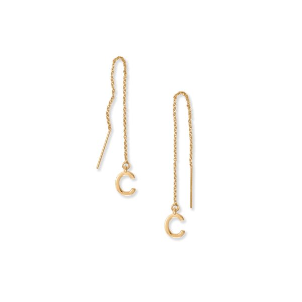 14 Karat Gold Plated C Initial Threader Earrings