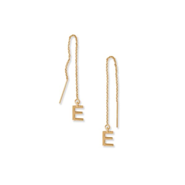 14 Karat Gold Plated E Initial Threader Earrings