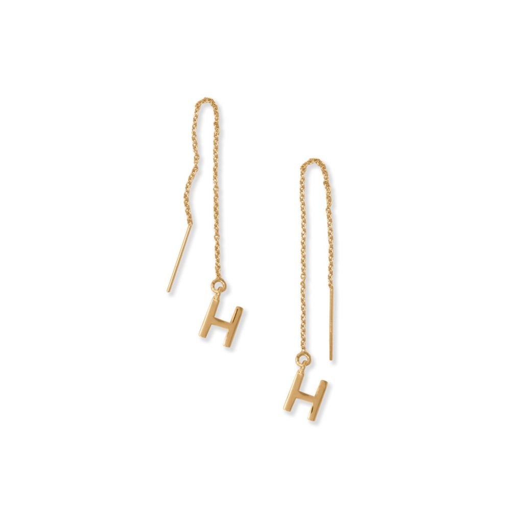 14 Karat Gold Plated H Initial Threader Earrings