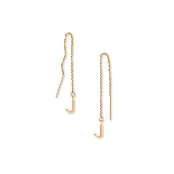 14 Karat Gold Plated J Initial Threader Earrings