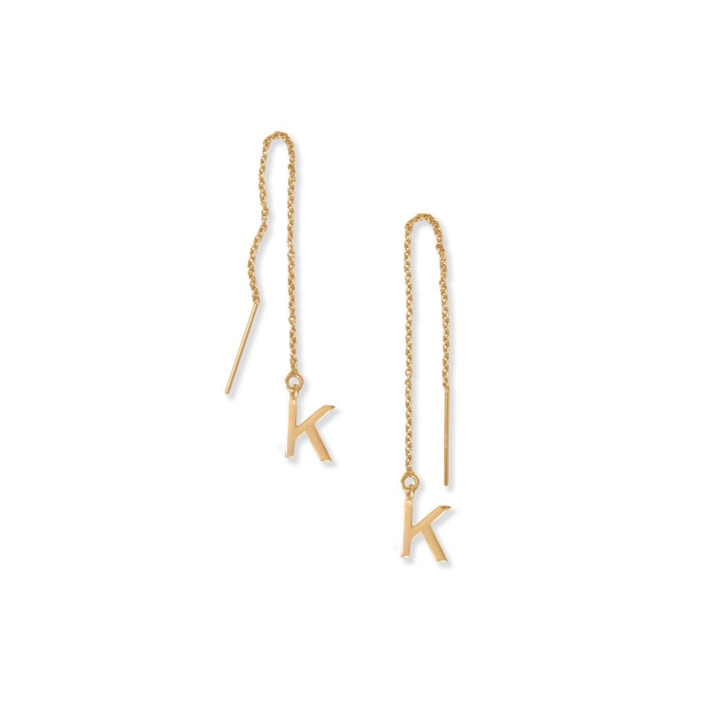 14 Karat Gold Plated K Initial Threader Earrings