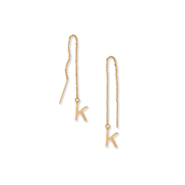 14 Karat Gold Plated K Initial Threader Earrings