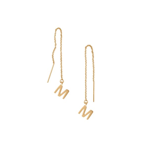 14 Karat Gold Plated M Initial Threader Earrings