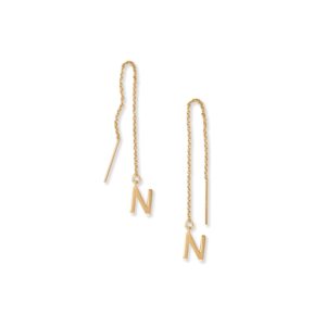 14 Karat Gold Plated N Initial Threader Earrings