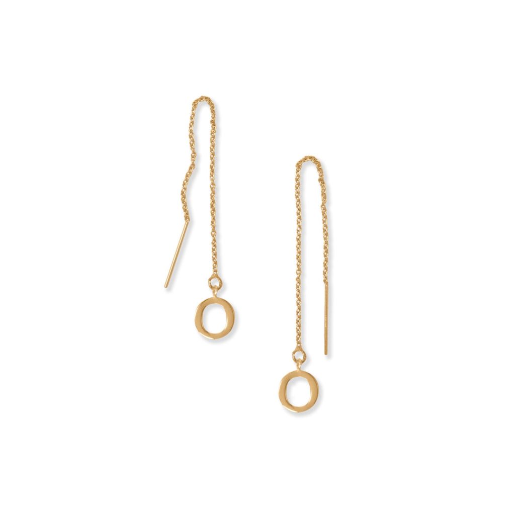 14 Karat Gold Plated O Initial Threader Earrings
