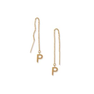 14 Karat Gold Plated P Initial Threader Earrings
