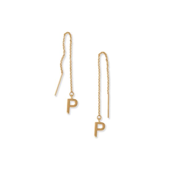 14 Karat Gold Plated P Initial Threader Earrings