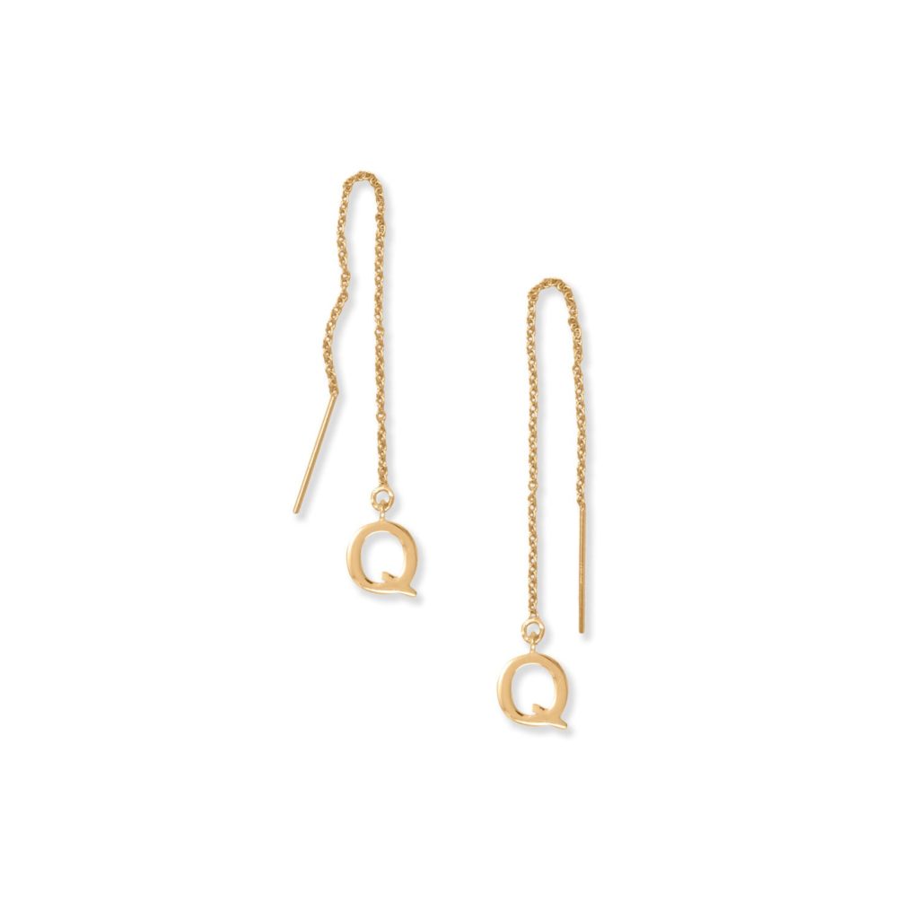 14 Karat Gold Plated Q Initial Threader Earrings
