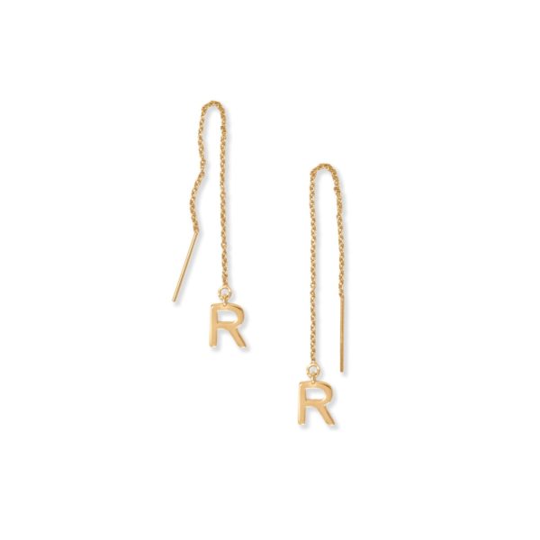 14 Karat Gold Plated R Initial Threader Earrings