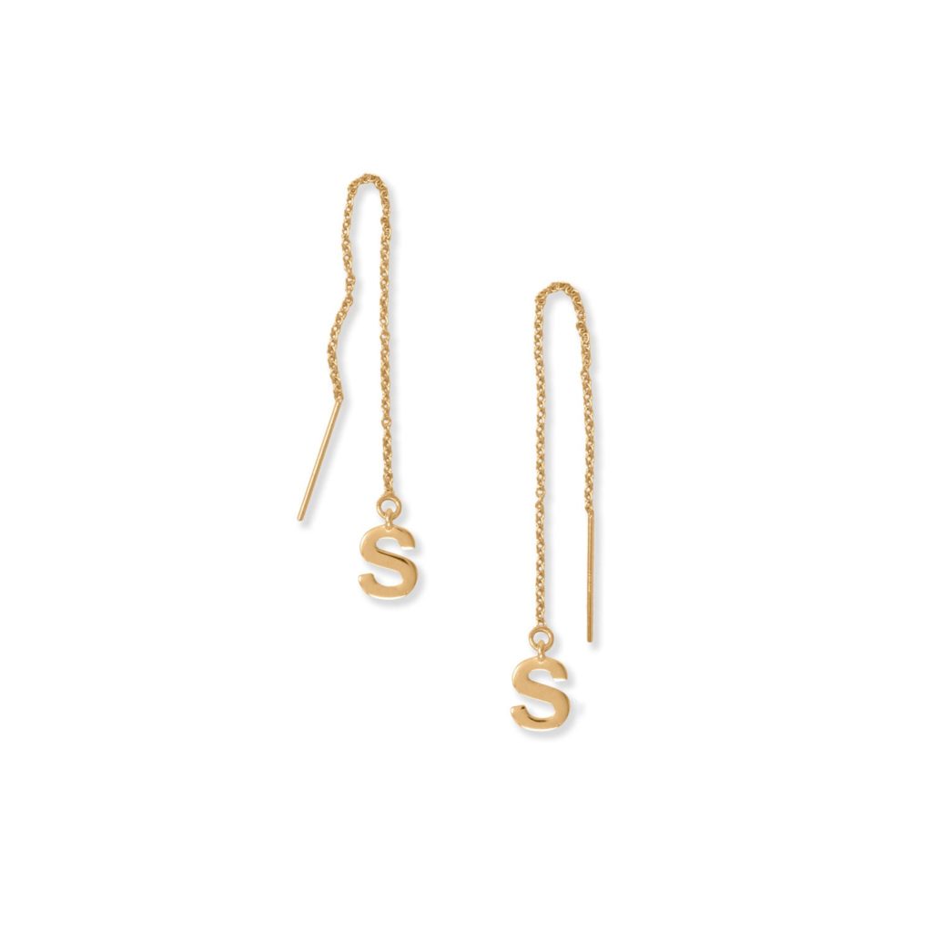 14 Karat Gold Plated S Initial Threader Earrings