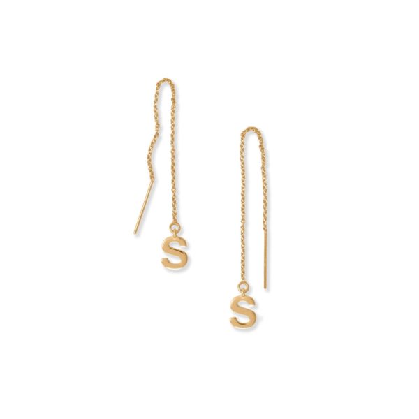 14 Karat Gold Plated S Initial Threader Earrings