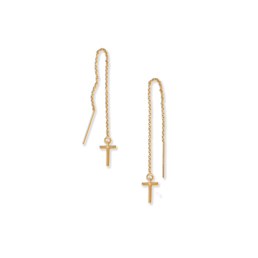 14 Karat Gold Plated T Initial Threader Earrings