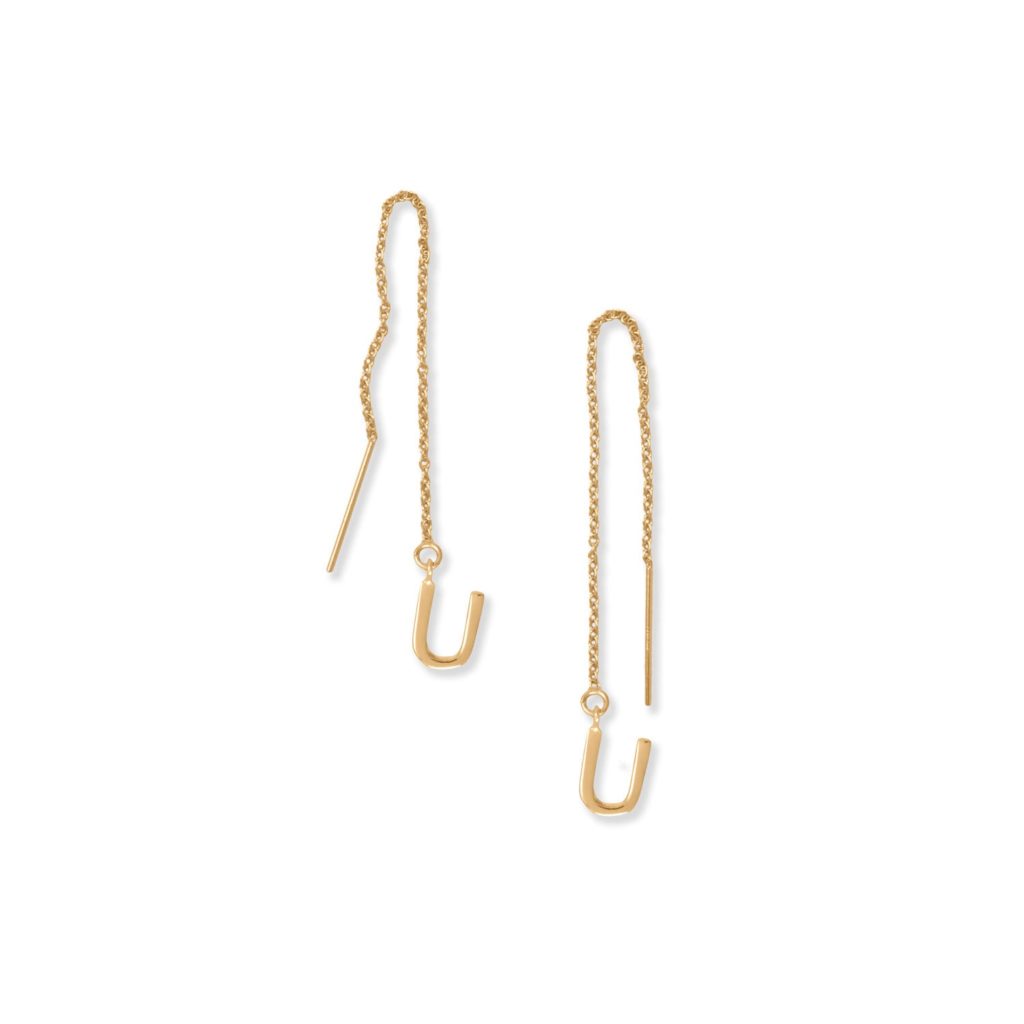 14 Karat Gold Plated U Initial Threader Earrings