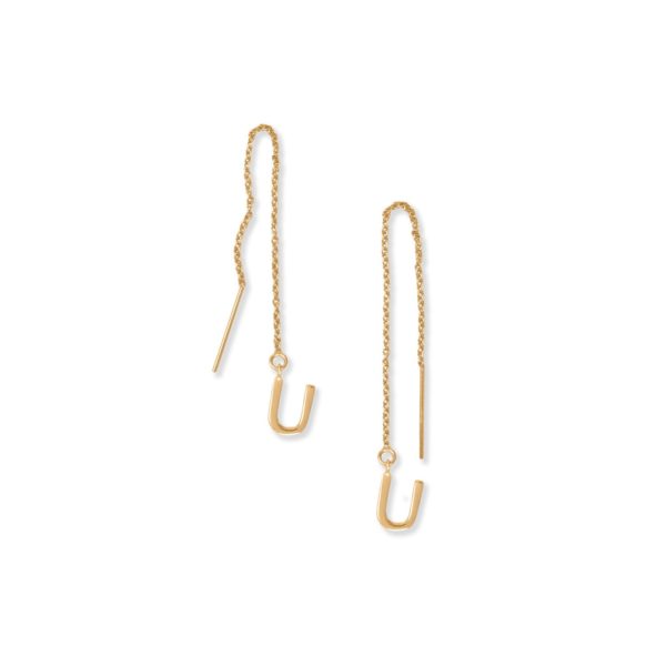 14 Karat Gold Plated U Initial Threader Earrings