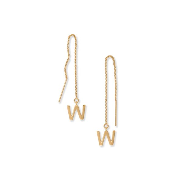 14 Karat Gold Plated W Initial Threader Earrings