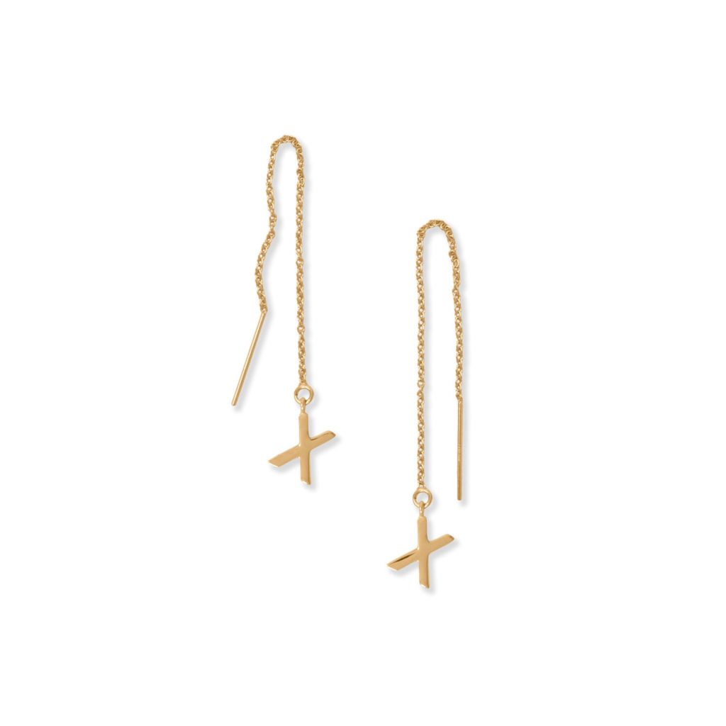 14 Karat Gold Plated X Initial Threader Earrings