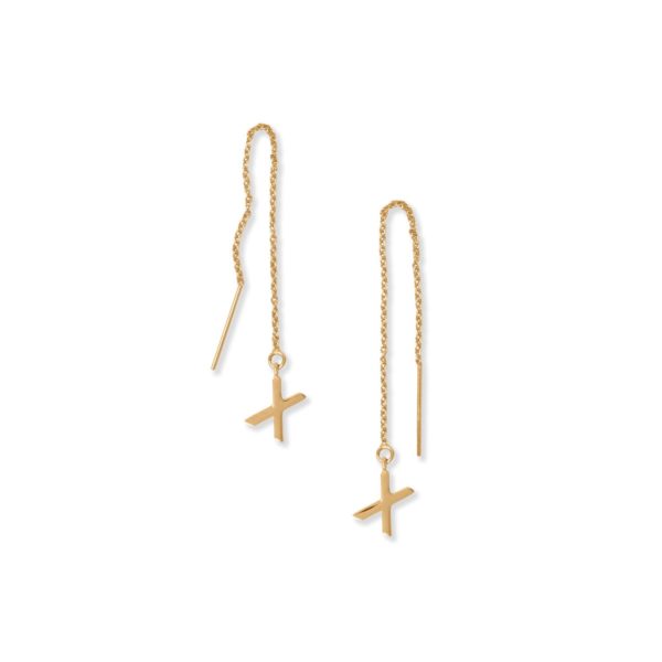 14 Karat Gold Plated X Initial Threader Earrings