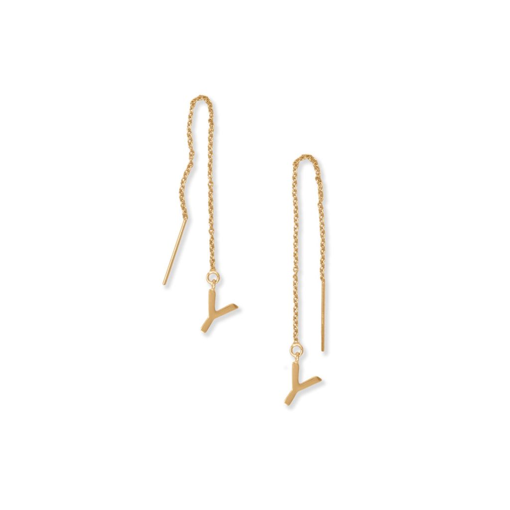 14 Karat Gold Plated Y Initial Threader Earrings