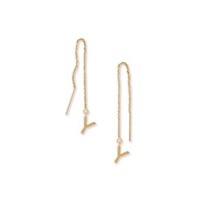 14 Karat Gold Plated Y Initial Threader Earrings