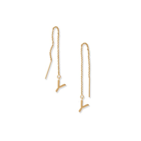 14 Karat Gold Plated Y Initial Threader Earrings