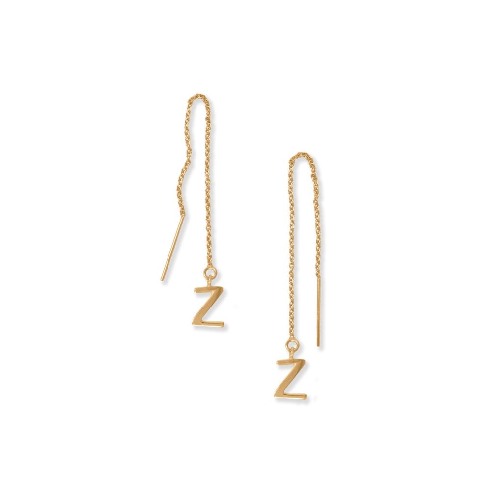 14 Karat Gold Plated Z Initial Threader Earrings