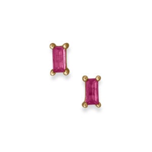 14 Karat Gold Plated Fuschia Baguette CZ Earrings