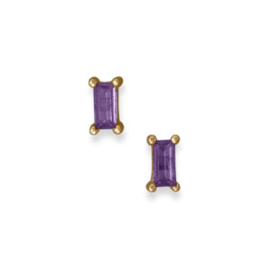 14 Karat Gold Plated Purple Baguette CZ Earrings