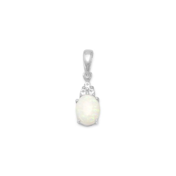 Rhodium Plated Australian Opal and White Topaz Pendant