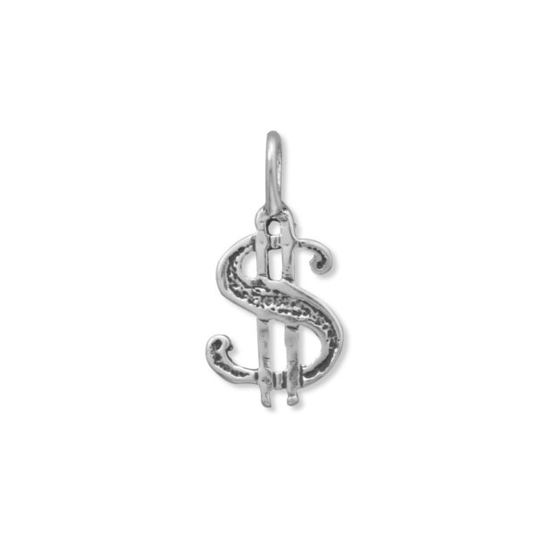 Oxidized Sterling Silver Dollar Sign Charm