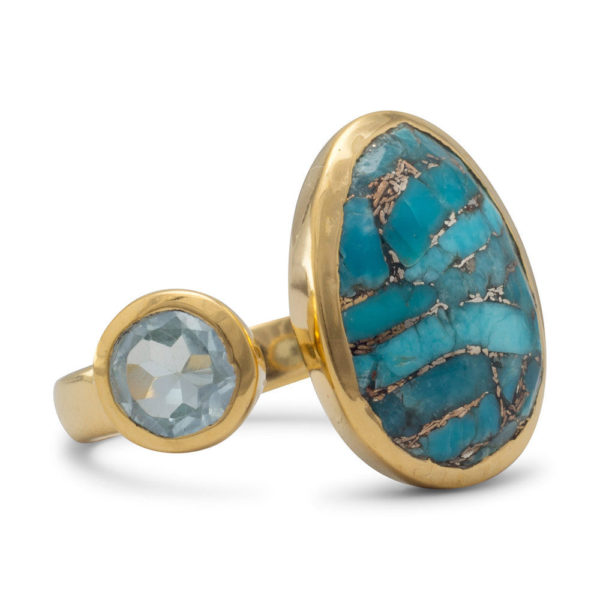 Gold Plated Ring with Blue Topaz and Turquoise