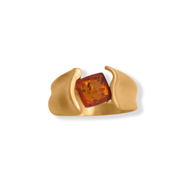 Matte 24 Karat Gold Plated Square Baltic Amber Ring