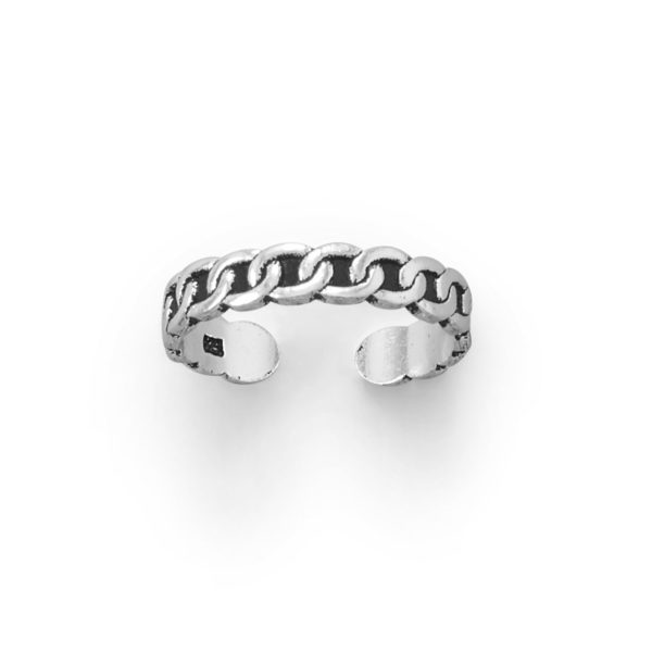 Thin Oxidized Curb Link Design Toe Ring
