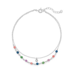 9+1 Multi Color Jade and CZ Double Strand Anklet