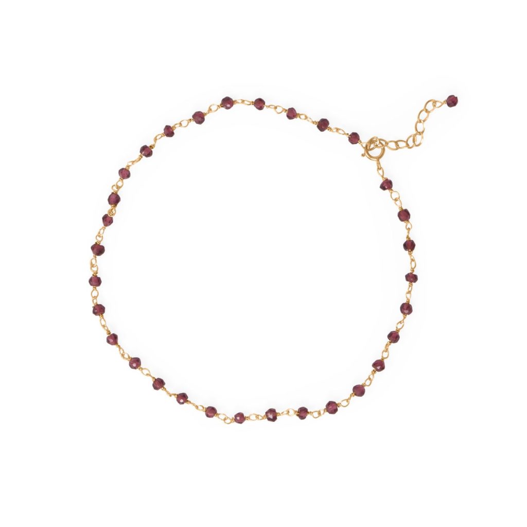 Gorgeous Garnet! 9.5+1 14 Karat Gold Plated Beaded Anklet