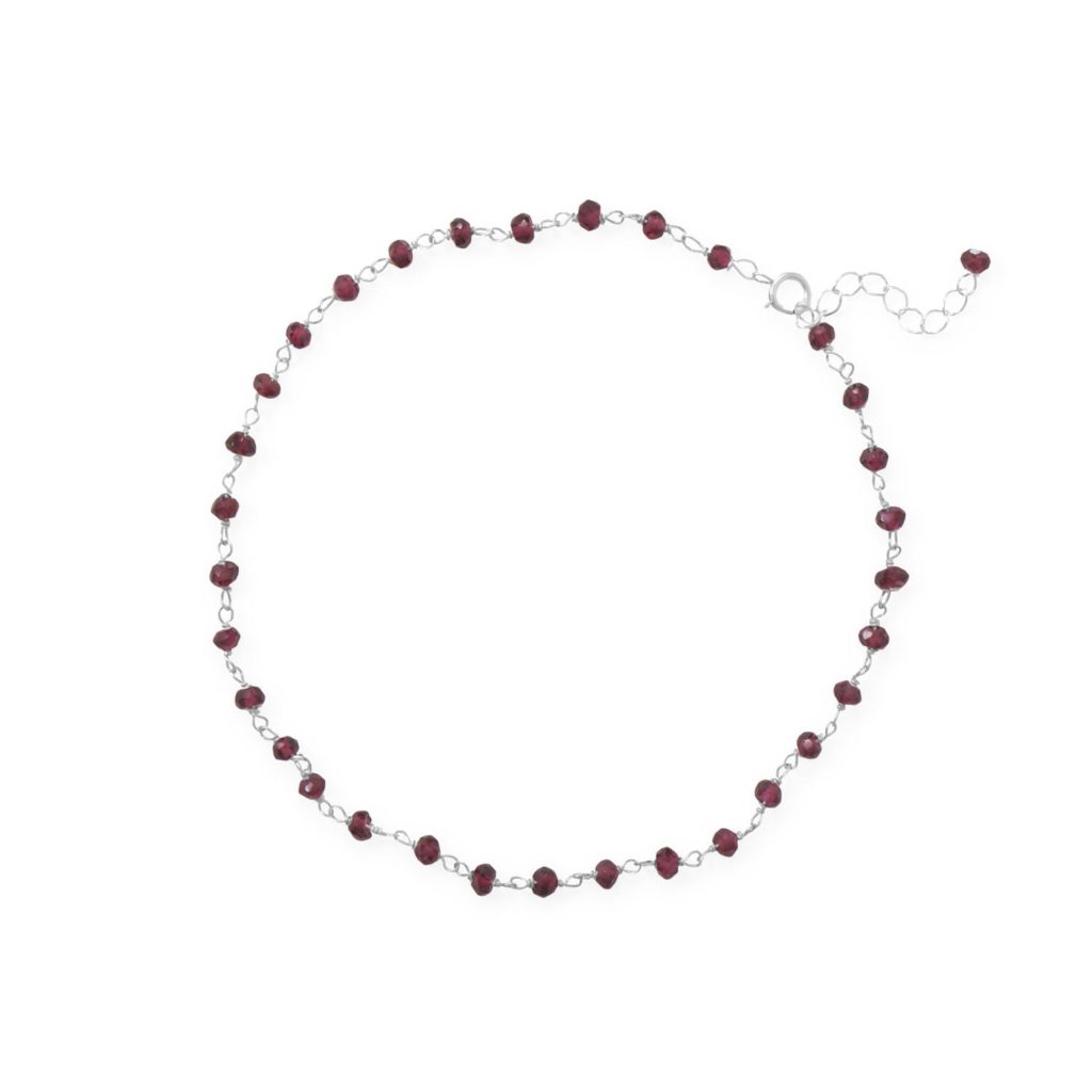 Glam and Gleaming Garnet! 9.5+1 Sterling Silver Bead Anklet