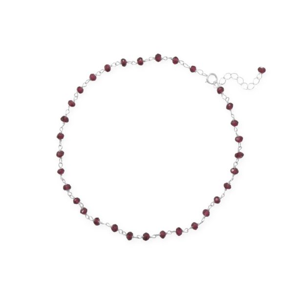 Glam and Gleaming Garnet! 9.5+1 Sterling Silver Bead Anklet