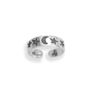 Sterling Silver Moon and Stars Toe Ring