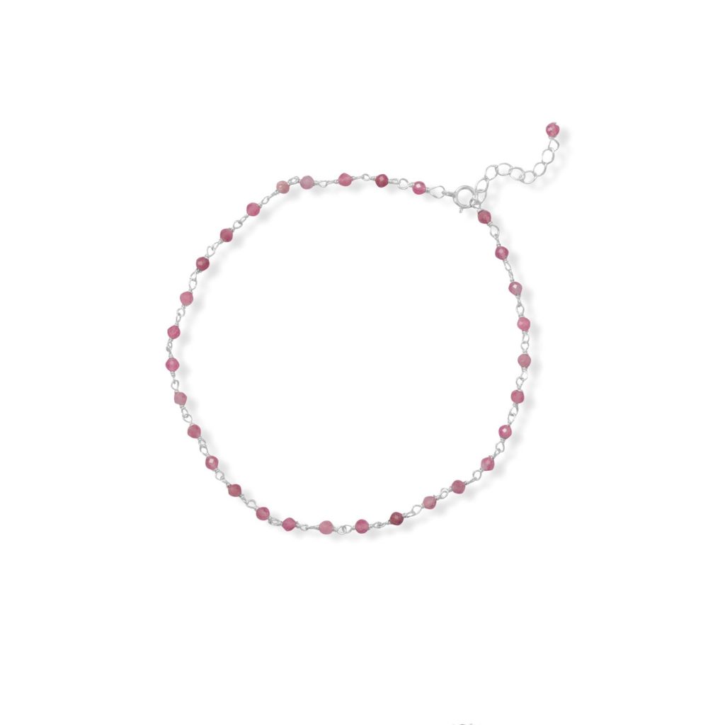 Pop of Pink! 9.5+1 Tourmaline Bead Anklet
