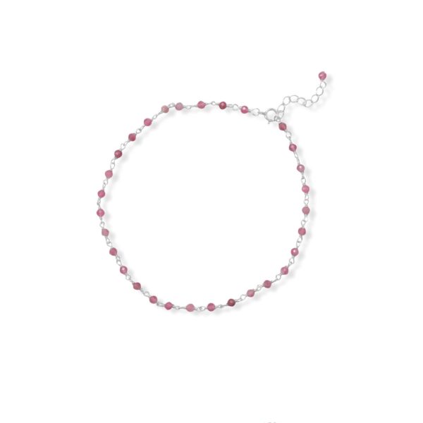 Pop of Pink! 9.5+1 Tourmaline Bead Anklet