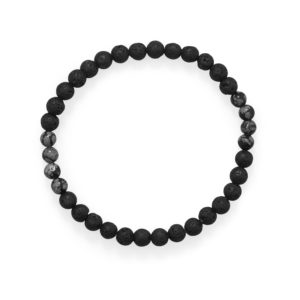 8 Black Lava and Snowflake Obsidian Stretch Bracelet