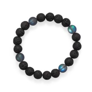 8 Black Lava and Glass Bead Stretch Bracelet
