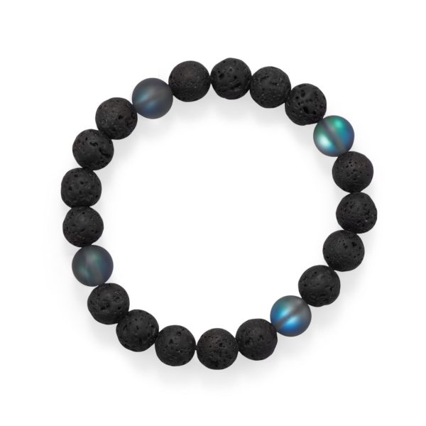 8 Black Lava and Glass Bead Stretch Bracelet
