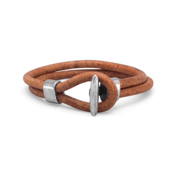 9 Men's Leather and Silver Tone Bracelet
