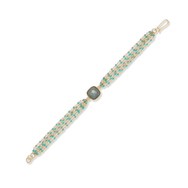 8 Beaded Turquoise and Square Labradorite Bracelet