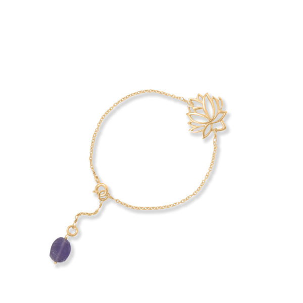 7 + 1 14 Karat Gold Plated Rough Cut Amethyst and Lotus Bracelet