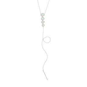 Rhodium Plated Opal and CZ Drop Necklace